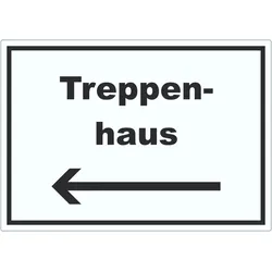HB-Druck Treppenhaus Aufkleber mit Text und Richtungspfeil links Stufen steigen waagerecht A5 (148x210mm)