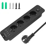 Versenkbare Steckdose PD 20W,4 Fach Steckdosenleiste Einbausteckdose mit 2 USB C,4000W 16A Einbau Tischsteckdose,Mehrfachsteckdose Steckerleiste Verteilersteckdose 2M Kabel Schwarz