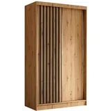 AX Living Schwebetürenschrank, Walnuss, Schwarz, Kunststoff, Teilmassiv,Kiefer, Rechteckig, 120x216.1x61 cm, Hergestellt in Europa, FSC Mix, Reach, Schlafzimmer, Kleiderschränke, Schwebetürenschränke