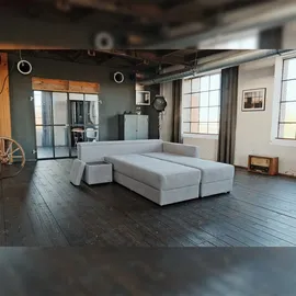 KAWOLA Schlafsofa IDA Sofa Boxspringbett Stoff grau mit Topper