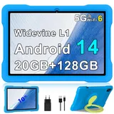 Tablet Android 14 Tablet 10 Zoll mit 5G WiFi 6 Octa-Core, Kinder Tablet 20GB RAM+128GB ROM (TF 1TB), Tablet Widevine L1, Tablet für Kinder Parental Controls, 6000mAh,Bluetooth 5.0, Tablet Kinder, Blue