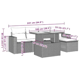 vidaXL 5-teiliges Gartensofa-Set mit Kissen, braun, Polyrattan
