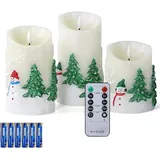 EXTSUD 3 Stück LED Kerzen Flammenlose Kerzen mit Timer und Batterien Weihnachtsbaum Beleuchtung LED Echtwachskerzen Adventsgesteck LED Kerzen für Weihnachten und Partys