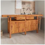 LuxusKollektion Multitool Werkbank mit Schraubstock Hobelbank Akazienholz 192x62x83 cm