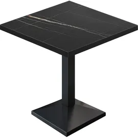 GGM Möbel BPA | Bistro Tisch | Quadratisch | Schwarzer Rand | 80 x 80 x 78,5 cm | Schwarz Marmor / Schwarz