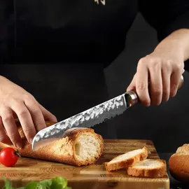 Wakoli Nussbaum Damast Brotmesser I 20 cm Klinge I Nussbaumholzgriff