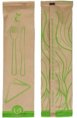 Verive Holzbesteck Set, gewachst, 3-teilig, Umweltfreundliches Set mit Gabel, Messer und Serviette, 1 Packung = 100 Stück