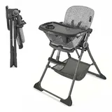 Kinderkraft FOLDEE Kinderhochstuhl klappbar, 6-36 Monate, 5-Punkt-Gurt, verstellbar, Doppeltablett, leicht, mit Korb, Grau