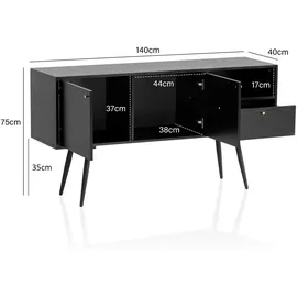 Wohnling Sideboard 140 x 75 x 40 cm Schwarz