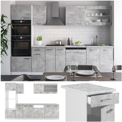 VICCO KÜCHE R-LINE 300 CM KÜCHENZEILE KÜCHENBLOCK EINBAUKÜCHE BETON OHNE ARBEITSPLATTEN