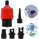 XCOZU SUP Ventil Adapter, SUP Kompressor Adapter, Inflatable Sup Pumpe Adapter/Schrader Adapter Sup und 4 Gasdüse für Schlauchboote, Stand Up Paddle Board, Aufblasbarer Bett, SUP Zubehör(Red, Black)