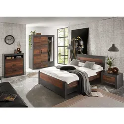 Komplettschlafzimmer in Dunkelgrau und Altholz Optik Loft Design (vierteilig)