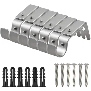 Changrongsheng 6 Stück Verstellbare Wandhalterung, Schwerlast Vorhangstange Halterung, Metall Gardinenstange Halterung, Vorhangzubehör mit 6 Schrauben Bohren für Gardinen Duschstange Kleiderstange (Silber)
