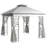 Pavillon Mit Doppeldach, 3x3 M Wasserabweisend Stabil Winterfest Gartenpavillon Mit Moskitonetz Hellgrau