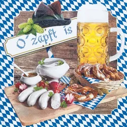 Home Fashion®, O ́zapft is, Lunch-Servietten aufgefaltetes Maß 33 cm x 33 cm, im Viertelfalz, 20 Stück pro Pack