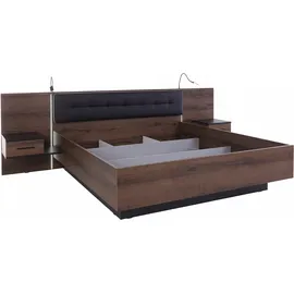 Forte Bettanlage "Bellevue", grau (schlammeichefarben, kunstleder anthrazit), B/H: 180cm x 200cm, Schlafzimmermöbel-Sets, Bettgestell, inkl. Lichtleiste im Kopfteil