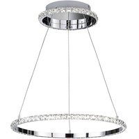 WOFI Hängeleuchte Wohnzimmer Pendelleuchte Höhenverstellbar Kristall LED Lampe, Kristalloptik 3 Stufen dimmer, Metall Chrom, 1x led 26W 3400Lm 3000K,