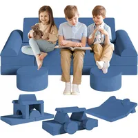 Spielsofa Kindersofa,14-Teilige Modulare Kinderspielcouch,Kindersofa aus Schaumstoff Bausteine,Spielsofa für Kinder & Kindersessel,Kuschelecke im Kinderzimmer,zum Spielen,Kreativsein,Schlafen (Blau)