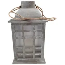 Laterne LED Holz grau 48434 19x19x34cm
