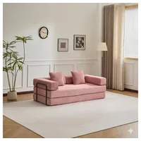 Leawin Sofa 4-in-1 Wohnzimmersofa mit Bettfunktion – faltbares Cord Schlafsofa, Bequemes & modernes Schlafsofa aus Cord – ideal für kleine Räume rosa