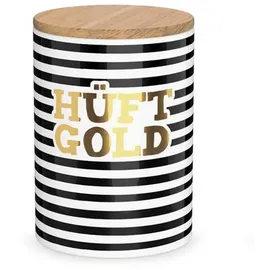 la-vida La Vida Vorratsdose Hüftgold Porzellan mit Bambusdeckel Streifen schwarz weiß gold 11x16cm - Schwarz/Weiß/Gold