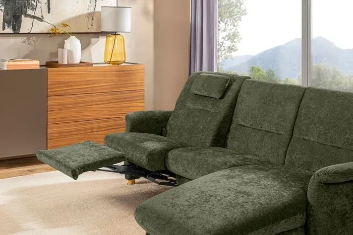 Segmüller Werkstätten Sofa inkl. Longchair Bora Stoff Moos