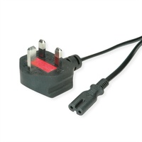 Value UK Netzkabel auf Euro-Flachstecker C7, 2pol., schwarz, 1,95