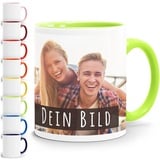 SpecialMe® personalisierte Fototasse mit eigenem Foto persönliches Geschenk Kaffeetasse mit Bild selbst gestalten inner-hellgrün Keramik-Tasse