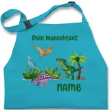 Kinderschürze Schürze Kinder Jungen Mädchen - Tiere - Dino Dinos Dinosaurier - 7-14 Jahre - Türkis - kochschürze kinderkochschürzen tier name backschürze kinderkochschürze tieren kita - 7-13 Jahre