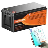 LiFePO4 12V 200Ah Bluetooth Batterie,Deep Cycle Batterien,2560Wh Lithium Akku mit 5000-18000Tiefzyklus,Intelligentem BMS und Abschaltschutz Niedrigen Temperaturen für Camping,Solarpanel Kit,Wohnmobil