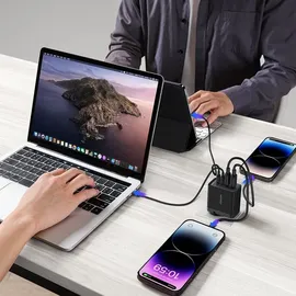 Joyroom Ladegerät, GaN 67W 4 Ports (2x USB, 2x USB C) schwarz (TCG02) + Kabel USB C - USB C 100W 1,2m - Schwarz