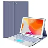 QYiiD Tastatur Hülle mit Touchpad für iPad 2021 9. Gen/ 2020 8.Gen/2019 7.Gen, iPad Air 3, iPad Pro10.5, Blautooth Abnehmbare QWERTY TrackPad Tastatur mit Schützhülle und Pencil Halter, Violett