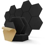 Hexagon Akustikplatten Selbstklebend, 12 Stück Schallabsorber für Tonstudio, Wohnzimmer, Gaming Deko, Kinderzimmer, Buero, Wand, Decken, Türen Akustikpaneele Schwarz, 30 x 26 x 0,9cm