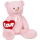 Brubaker XXL Teddybär 100 cm mit Herz "Love" und Schleife - Teddy Stofftier Plüschtier Kuscheltier Groß, Rosa