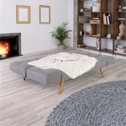 Schlafsofa, 2-Sitzer, mit Gästebett-Funktion, klappbare 2-in-1-Funktion: Sofa und Gästebett, Metallbeine, Stoff in Hellgrau, Raburg Yara
