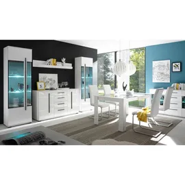 furn.design Vitrine, Weiß, Weiß Hochglanz, Glas, Holzwerkstoff, Nachbildung, Uni, 4 Fächer, 60x200x37 cm, Wohnzimmer, Wohnwände, Vitrinenschränke