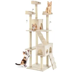 Juskys Kratzbaum Amy Beige – Katzenbaum mit Höhlen, Liegeflächen, Leitern & Sisal-Stämmen
