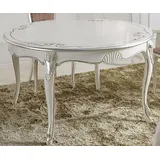 Casa Padrino Luxus Barock Esstisch Weiß / Silber - Ovaler Ausziehbarer Massivholz Esszimmertisch - Barock Esszimmer Möbel - Luxus Qualität - Made in Italy