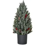 Homcom Künstlicher Weihnachtsbaum kleiner Tisch-Christbaum 170 Äste schneebedecktes Design einfacher Aufbau