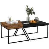 Homcom Couchtisch 2er Set Beistelltisch mit Stahlrahmen, Geometrischem Industriedesign, Wohnzimmertisch für Schlafzimmer, Büro, Schwarz
