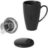 Intirilife Multifunktionale Porzellan Kaffeetasse Teetasse mit Deckel und Teeaufgießer in Schwarz mit 350 ml