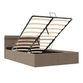 vidaXL Bett mit Bettkasten Hydraulisch mit LED Taupe Stoff 140x200 cm