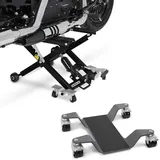 Set: Motorrad Hebebühne Midlift XL bis 500kg sw ConStands mit Rangierhilfe Easy Mover II bis 400kg grau