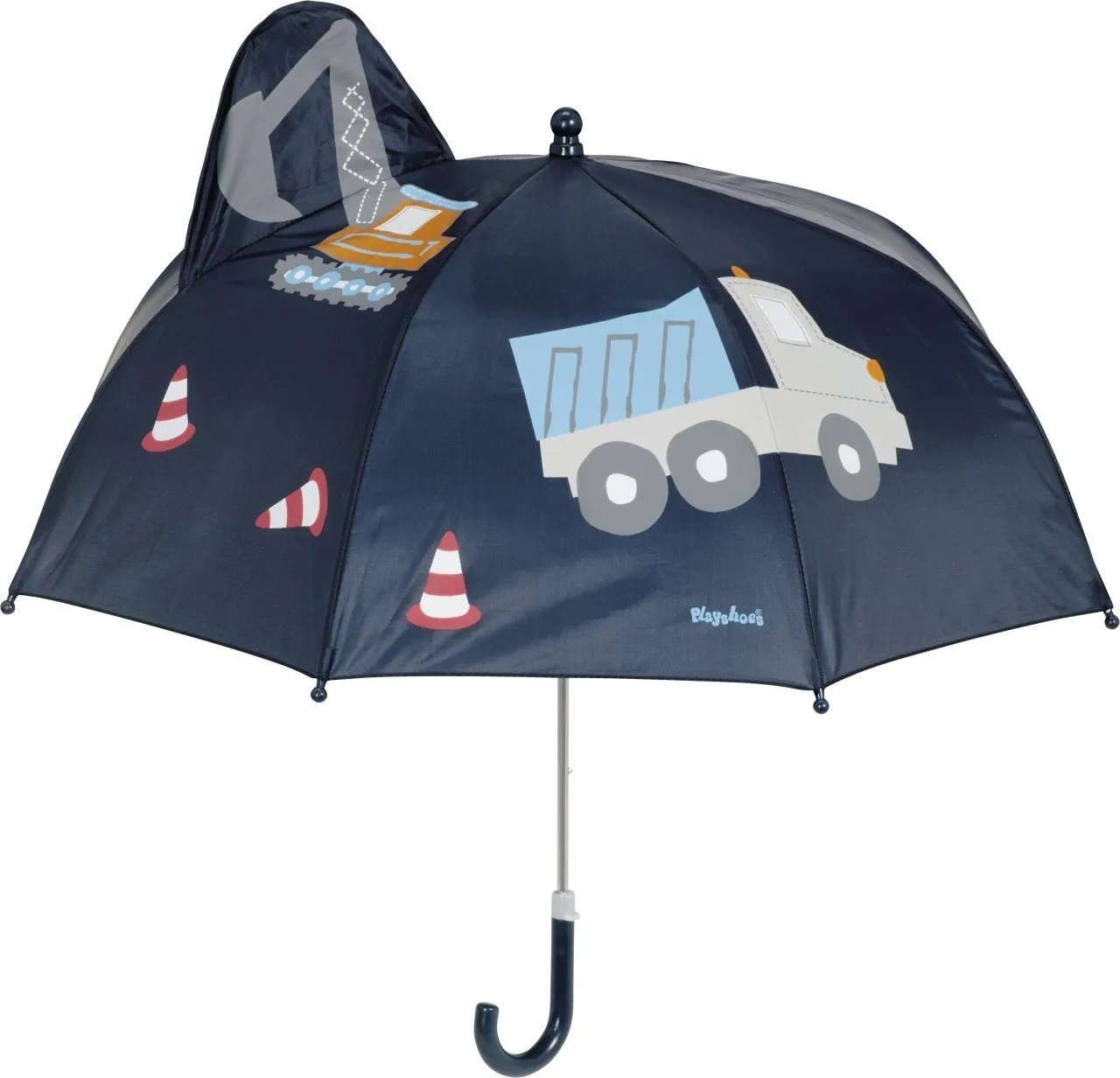 Playshoes Stockregenschirm 3D Regenschirm Baustelle blau