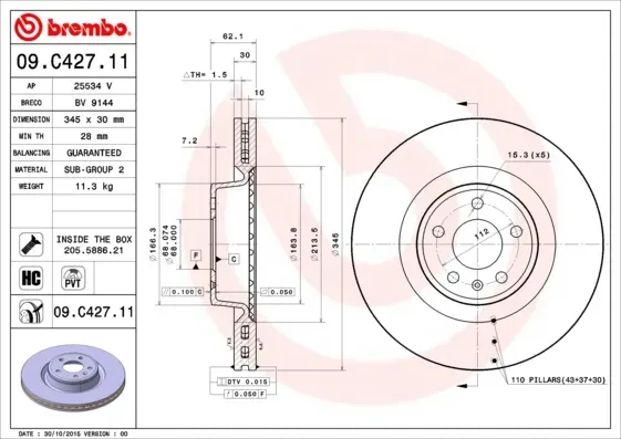 BREMBO ijzjsgg1v4 Vorderachse innenbelüftet 345mm 30mm für Skoda SEAT VW (FAW) Audi