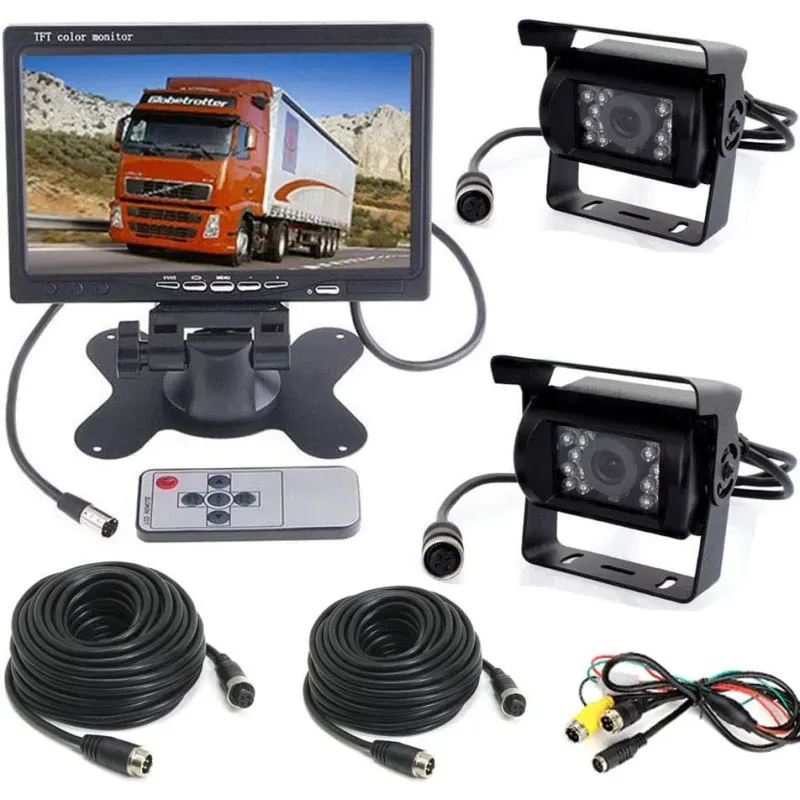 Rückfahrkamera mit 7-Zoll-Display, Halterung und Fernbedienung, 18 LEDs, HD-Qualität, 12–24 V, für Auto und Bus