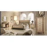 Xlmoebel Schlafzimmer-Set Arredoclassic Schlafzimmermöbel in elegantem Design, (7-tlg., Bett + 2x Nachttische + Hocker + Schminktisch + Spiegel/Kommode), Hergestellt in Europa beige