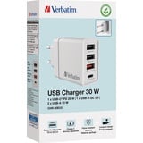 Verbatim CHR-30EU2, 30W, GaN, weiss 2x USB-A, 1x USB-A QC, 1x USB-C PD, weiß