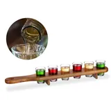 Relaxdays Schnapsbrett Holz, 6 Schnapsgläser, 4 cl, praktische Schnapslatte, halber Meter, tolle Geschenkidee, Shotbrett, braun,
