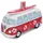 BRISA VW Collection - Volkswagen Spar-Büchse-Schwein-Dose mit Surfbrett im T1 Bulli Bus Samba Design (Flower Power/Rot)